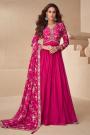 Dark Pink Chinnon Silk Embroidered Anarkali Dress With Dupatta