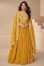 Mustard Chinnon Silk Embroidered Anarkali Dress With Dupatta