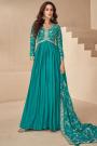 Teal Green Chinnon Silk Embroidered Anarkali Dress With Dupatta