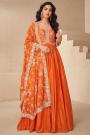 Orange Chinnon Silk Embroidered Anarkali Dress With Dupatta