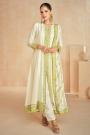 Ivory & Green Silk Embroidered Anarkali Set