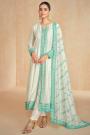 Ivory & Turquoise Silk Embroidered Anarkali Set