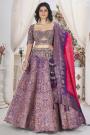 Purple Jacquard Tissue Silk Embroidered Silk Set