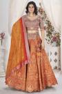 Orange Jacquard Tissue Silk Embroidered Silk Set