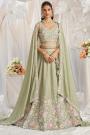 Olive Green Chiffon Embroidered Lehenga Set With Belt