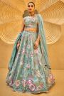 Sea Green Organza Silk Embroidered Lehenga Set