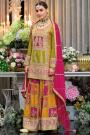 Multicolor Chinon Silk Printed & Embroidered Sharara Kurta Set