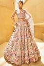 Beige Pink Organza Silk Embroidered Lehenga Set