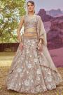 Beige Organza Silk Embroidered Lehenga Set With Belt