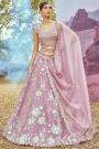 Lavender Organza Silk Embroidered Lehenga Set With Belt