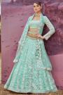 Sea Green Organza Silk Embroidered Lehenga Set With Belt