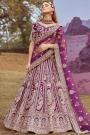 Plum Silk Embroidered Lehenga Set