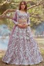 Lilac Satin Embroidered Lehenga Set With Belt