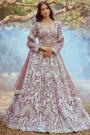 Rose Gold Satin Embroidered Lehenga Set With Belt