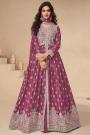 Rosewood Pink Chinon Silk Embroidered Anarkali With Skirt