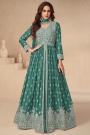 Teal Green Chinon Silk Embroidered Anarkali With Skirt