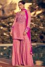 Magenta Pink Chinon Silk Printed & Embroidered Sharara Kurta Set