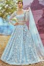 Sky Blue Organza Silk Embroidered Lehenga Set With Belt