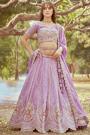 Lilac Tissue Silk Embroidered Lehenga Set With Belt