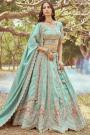 Mint Tissue Silk Embroidered Lehenga Set With Belt