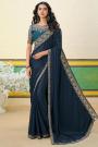 Navy Blue Georgette Embroidered Saree