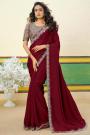 Maroon Georgette Embroidered Saree