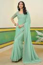 Mint Georgette Embroidered Saree