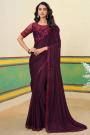 Wine Georgette Embroidered Saree