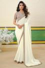 Ivory Georgette Embroidered Saree