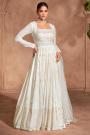 Off White Georgette Embroidered Anarkali Dress With Dupatta