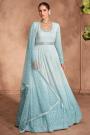 Sky Blue Chinon Silk Embroidered Anarkali Dress With Dupatta