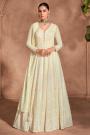 Cream Chinon Silk Embroidered Anarkali Dress With Dupatta