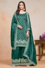 Dark Green Embroidered Crush Organza Silk Kurta Set