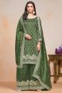 Fern Green Embroidered Crush Organza Silk Kurta Set