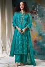 Teal Blue Soft Silk Hand Embroidered Kurta Set