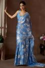 Sky Blue Satin Silk Foil & Hand Worked Saree