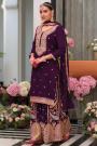 Plum Chinon Silk Embroidered Kurta Set