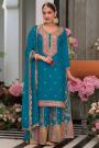 Turquoise Chinon Silk Embroidered Kurta Set