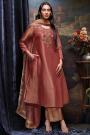 Deep Sunset Orange Jacquard Silk Hand Embroidered A-Line Kurta Set