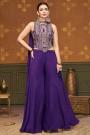 Purple Chinon Silk Embroidered 3 Piece Indowestern Set