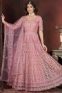 Pink Net Embroidered Anarkali Dress With Dupatta