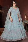 Sky Blue Net Embroidered Anarkali Dress With Dupatta