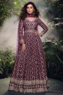 Plum Purple Soft jacquard Silk Embroidered Anarkali Dress With Dupatta