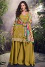 Mustard Green Chinon Silk Embroidered Sharara Kurta Set