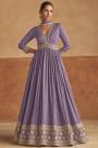 Lilac Silk Printed & Embroidered Anarkali Dress With Dupatta