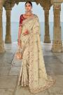 Vanilla Banarasi Silk Woven & Embroidered Saree