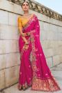 Magenta Pink Satin Embroidered Saree