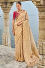 Cream Kanjivaram Silk Woven & Embroidered Saree