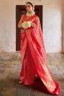 Coral Red Banarasi Silk Zari Woven Saree