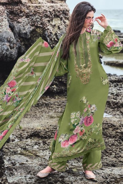 Lime Green Crepe Printed Kurta Set